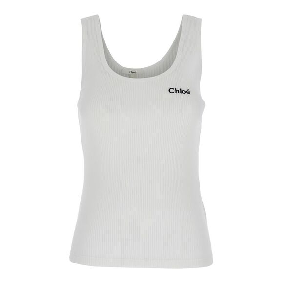 Chloé Women White Top With Logo Embroidered On The Front In Cotton Woman